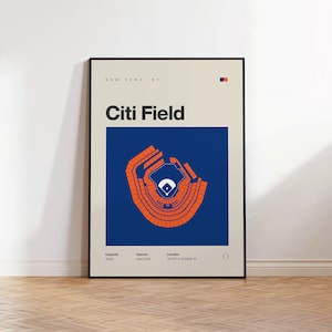 NY Mets Poster, New York Citi Field Stadium Print, Mid Century Modern Baseball Poster, Sports Bedroom Posters, Minimalist Office Wall Art