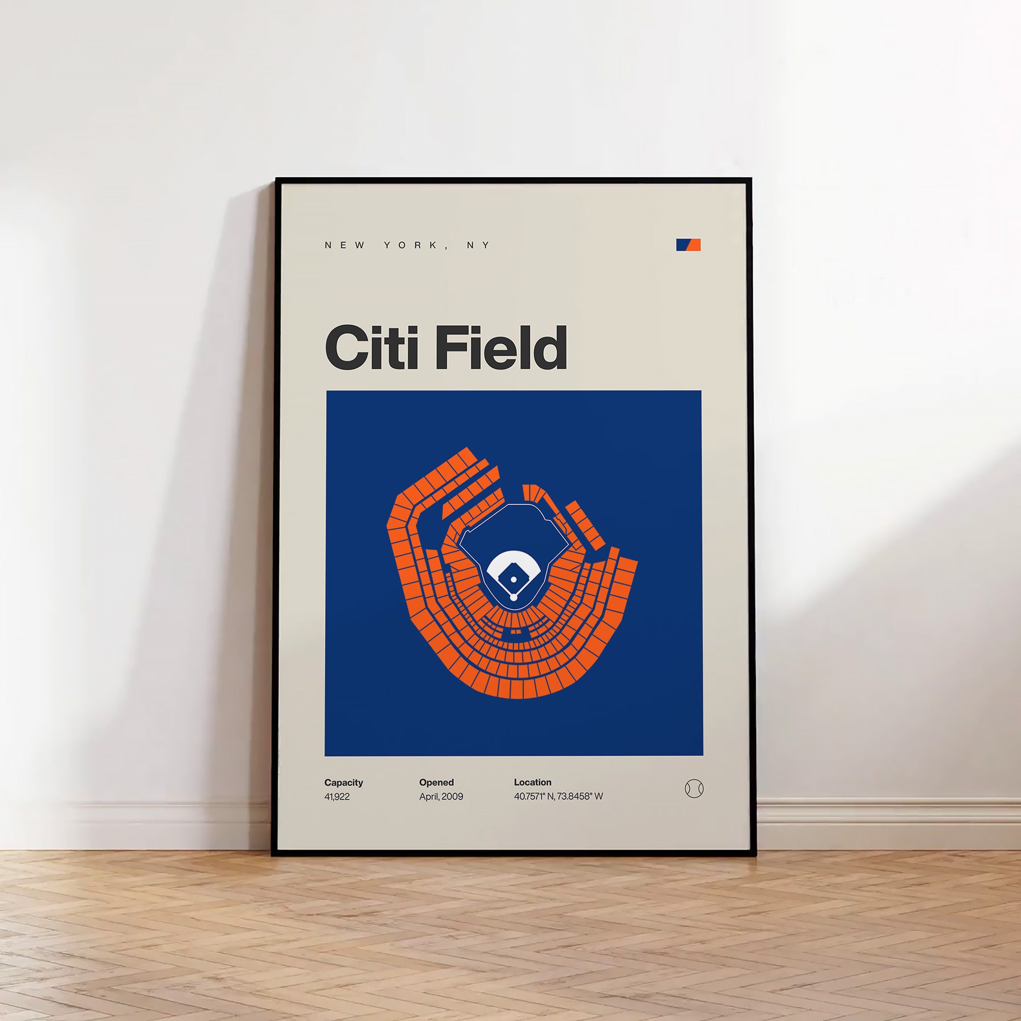 NY Mets Poster, New York Citi Field Stadium Print, Mid Century Modern Baseball Poster, Sports Bedroom Posters, Minimalist Office Wall Art