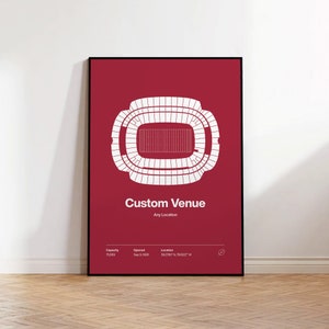 Cartaz personalizado para local de esportes, impressão de qualquer time ou estádio universitário, cartaz moderno de meados do século, cartazes esportivos para quarto, arte de parede minimalista para escritório