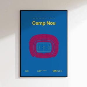 Barcelona Poster, Camp Nou Stadium Football Print, Mid Century Modern Soccer Poster, Sports Bedroom Posters, Minimalist Office Wall Art