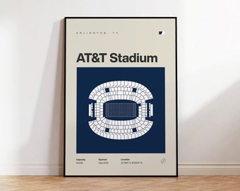 Dallas Cowboys Poster, AT&T Stadium Print, Mid Century Modern Football Poster, Sports Bedroom Posters, Minimalist Office Wall Art