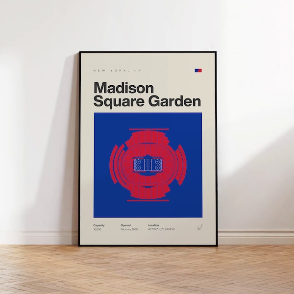 New York Rangers Poster, Madison Square Garden Print, Mid Century Modern Hockey Poster, Sports Bedroom Posters, Minimalist Office Wall Art