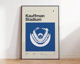 Plakat Kansas City Royals, wydruk na stadionie Kauffman, plakat baseballowy w stylu mid-century modern, plakaty sportowe do sypialni, minimalistyczna sztuka ścienna do biura