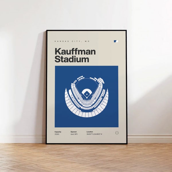 Kansas City Royals Poster, Kauffman Stadium Print, Mid Century Modern Baseball Poster, Sports Bedroom Posters, Minimalist Office Wall Art