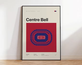 Montreal Canadiens Poster, Bell Centre Stadium Print, Mid Century Modern Hockey Poster, Sports Bedroom Posters, Minimalist Office Wall Art