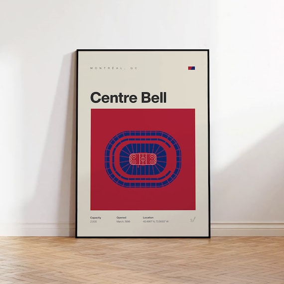 Montreal Canadiens Poster, Bell Centre Stadium Print, Mid Century Modern Hockey Poster, Sports Bedroom Posters, Minimalist Office Wall Art