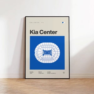 Póster de Orlando Magic, impresión del estadio Kia Center, póster de baloncesto moderno de mediados de siglo, pósteres deportivos para dormitorio, arte minimalista para pared de oficina