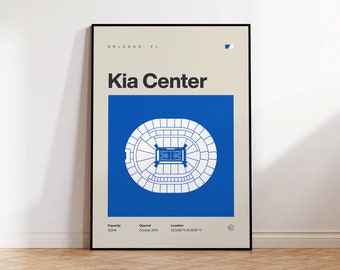 Orlando Magic Poster, Kia Center Stadium Print, Mid Century Modern Basketball Poster, Sports Bedroom Posters, Minimalist Office Wall Art