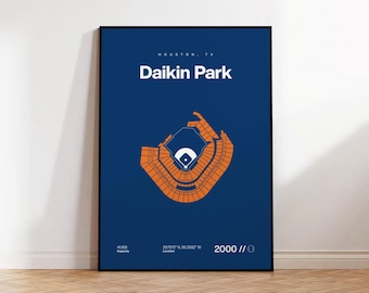 Houston Astros Poster, Daikin Park Stadium Print, Mid Century Modern Baseball Poster, Sport Bedroom Posters, Minimalist Office Wall Art