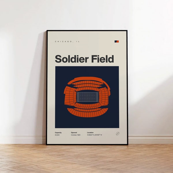 Chicago Bears Poster, Soldier Field Stadium Print, Mid Century Modern Football Poster, Sports Bedroom Posters, Minimalist Office Wall Art