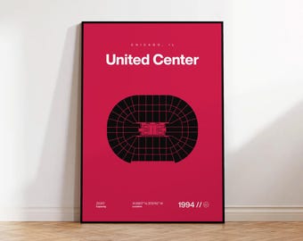 Chicago Basketball Poster, United Center Stadium Print, Mid Century Modern Poster, Sports Bedroom Posters, Minimalist Office Wall Art