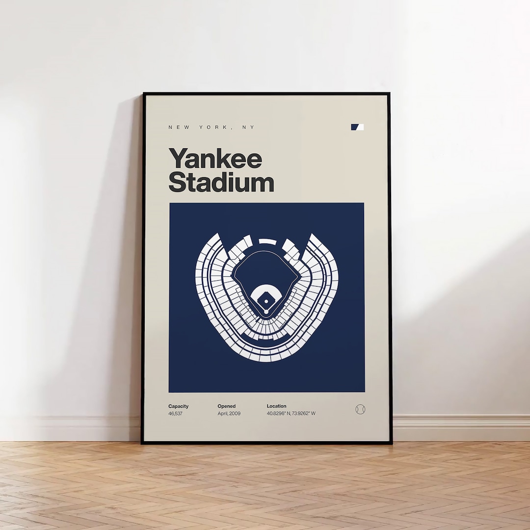 NY Yankees Poster, New York Yankee Stadium Print, Mid Century Modern Baseball Poster, Sports