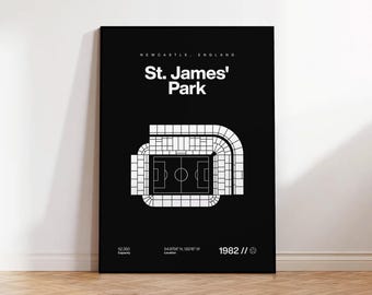 Newcastle United Poster, St James Park Stadium Print, Mid Century Modern Soccer Poster, Football Bedroom Art, Minimalist Office Wall Art