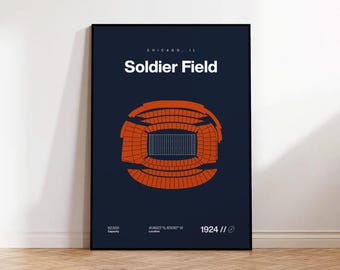 Chicago Bears Poster, Soldier Field Stadium Print, Mid Century Modern Football Poster, Sports Bedroom Posters, Minimalist Office Wall Art
