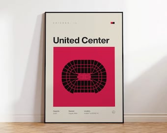 Chicago Basketball Poster, United Center Stadium Print, Mid Century Modern Poster, Sports Bedroom Posters, Minimalist Office Wall Art