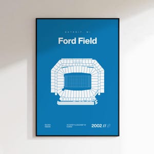 Detroit Lions Poster, Ford Field Stadium Print, Mid Century Modern Football Poster, Sports Bedroom Posters, Minimalist Office Wall Art