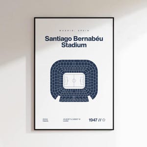Real Madrid Poster, Santiago Bernabeu Stadium Print, Mid Century Modern Soccer Poster, Football Bedroom Posters, Minimalist Office Wall Art