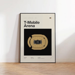 Póster de los Vegas Golden Knights, impresión del T-Mobile Arena, póster de la NHL, arte moderno de mediados de siglo, arte mural de hockey, regalo para aficionados al hockey, póster deportivo para dormitorio