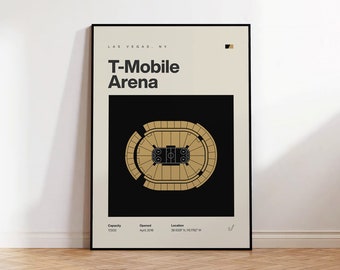 Vegas Golden Knights Poster, T-Mobile Arena Print, NHL Poster, Mid Century Modern, Hockey Wall Art, Hockey Fan Gift, Sports Bedroom Poster