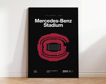 Póster de los Atlanta Falcons, impresión del estadio Mercedes-Benz, póster de fútbol americano moderno de mediados de siglo, pósteres deportivos para dormitorio, arte minimalista para pared de oficina