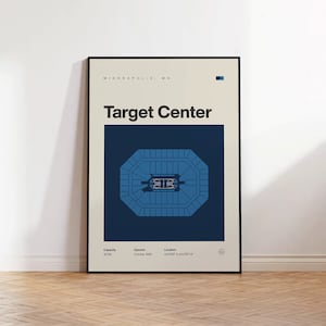 Minnesota Timberwolves Poster, Target Center Print, NBA Wall Art, Mid Century Modern, Basketball Gift, Sports Bedroom Poster
