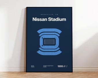 Plakat Tennessee Titans, wydruk na stadionie Nissana, plakat futbolowy w stylu mid-century modern, plakaty sportowe do sypialni, minimalistyczna sztuka ścienna do biura