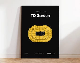 Boston Bruins Poster, TD Garden Stadium Print, Mid Century Modern Hockey Poster, Sports Bedroom Posters, Minimalist Office Wall Art