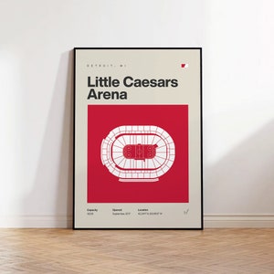 Detroit Red Wings Poster, Little Caesars Arena Print, Mid Century Modern Hockey Poster, Sports Bedroom Posters, Minimalist Office Wall Art