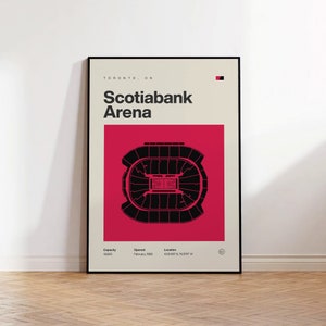 Cartel de los Toronto Raptors, impresión del estadio Scotiabank Arena, carteles de baloncesto moderno de mediados de siglo, arte del dormitorio deportivo, arte minimalista de la pared de la oficina