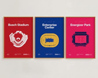 St Louis Sports Stadium Print Set | Cardinals, Blues, STL SC | Minimalist Mid Century Modern Bedroom Office Posters | Printable Download