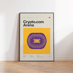 LA Lakers Poster, Los Angeles Crypto.com Arena Stadium Print, Mid Century Modern Basketball Posters, Bedroom Art, Minimalist Office Wall Art
