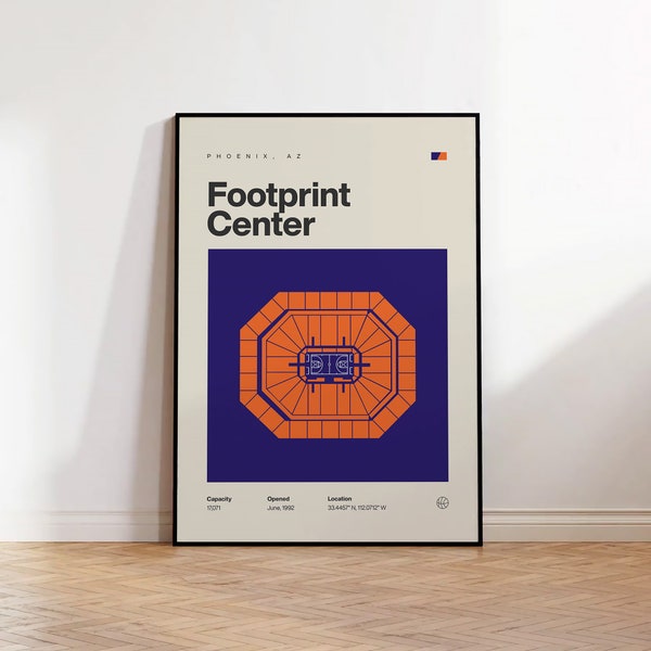 Phoenix Suns Poster, Footprint Center Stadium Print, Mid Century Modern Basketball Poster, Sport Bedroom Posters, Minimalist Office Wall Art