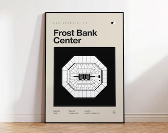 San Antonio Spurs Poster, Frost Bank Center Print, Mid Century Modern Basketball Wall Art, Sports Bedroom Poster, Minimalist Office Wall Art