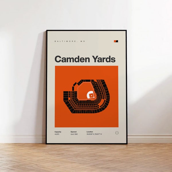 Baltimore Orioles Poster, Camden Yards Stadium Print, Mid Century Modern Baseball Poster, Sports Bedroom Posters, Minimalist Office Wall Art