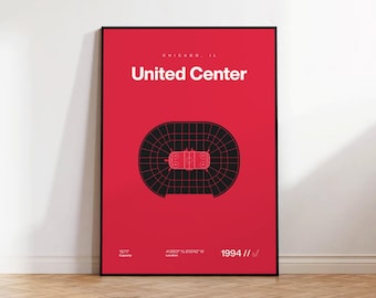 Chicago Blackhawks Poster, United Center Stadium Print, Mid Century Modern Hockey Poster, Sports Bedroom Posters, Minimalist Office Wall Art
