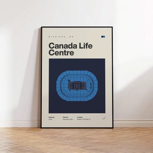 Winnipeg Jets Poster, Canada Life Centre Print, NHL Poster, Mid Century Modern, Hockey Wall Art, Hockey Fan Gift, Sports Bedroom Poster