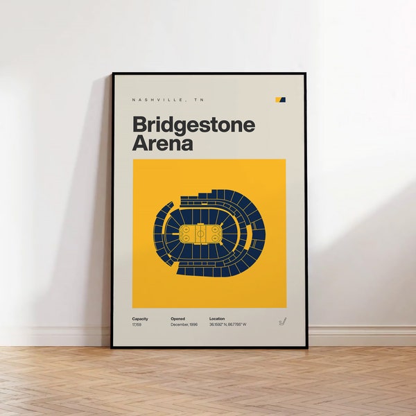 Nashville Predators Poster, Bridgestone Arena Stadium Print, Mid Century Modern Hockey Poster, Sport Bedroom Art, Minimalist Office Wall Art