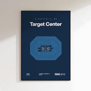 Minnesota Timberwolves-poster, Target Center-print, NBA-muurkunst, halverwege de eeuw modern, basketbalcadeau, poster sportslaapkamer