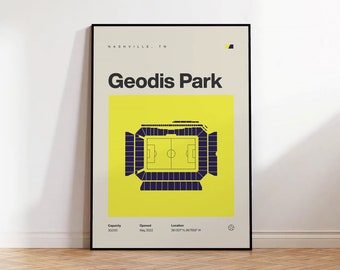 Plakat Nashville SC, wydruk piłkarski na stadionie Geodis Park, plakat piłkarski z połowy XX wieku w stylu modernistycznym, plakaty sportowe do sypialni, minimalistyczna sztuka ścienna do biura