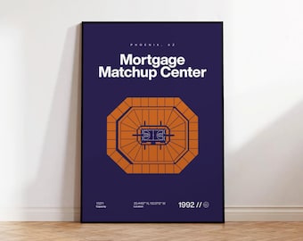 Phoenix Suns Poster, Mortgage Matchup Center Arena Print, Mid Century Modern Basketball, Sports Bedroom Posters, Minimalist Office Wall Art