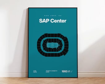 San Jose Sharks Poster, SAP Center Arena Print, Mid Century Modern Hockey Poster, Sport Schlafzimmer Poster, Minimalistische Büro Wandkunst