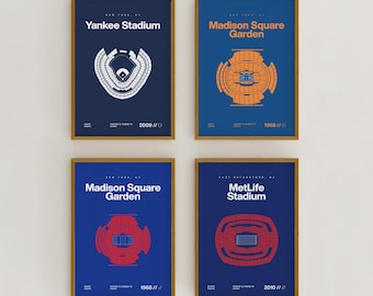New York Sports Print Set | Giants, Yankees, Knicks, Rangers | Minimalist Mid Century Modern Bedroom Office Posters | Printable Download