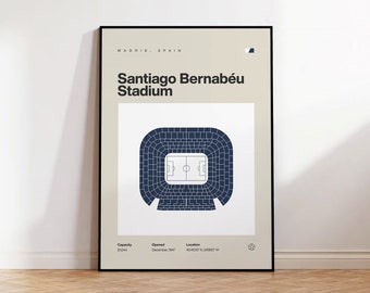 Real Madrid Poster, Santiago Bernabeu Stadium Print, Mid Century Modern Soccer Poster, Football Bedroom Posters, Minimalist Office Wall Art