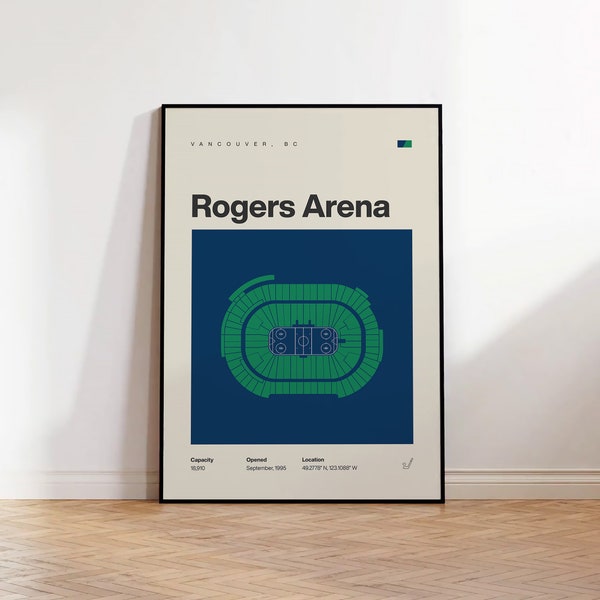 Vancouver Canucks Poster, Rogers Arena Stadium Print, Mid Century Modern Hockey Poster, Sports Bedroom Posters, Minimalist Office Wall Art