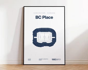 Vancouver Whitecaps FC Poster, BC Place Stadium Print, Mid Century Modern Soccer Wall Art, Sports Bedroom Poster, Minimalist Office Wall Art