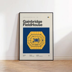 Indiana Pacers Poster, Gainbridge Fieldhouse Stadium Print, Mid Century Modern Basketball Art, Sport Bedroom Art, Minimalist Office Wall Art