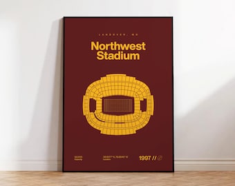 Washington Commanders Poster, Northwest Stadium Print, Mid Century Modern Football Poster, Sports Bedroom Art, Minimalist Office Wall Art