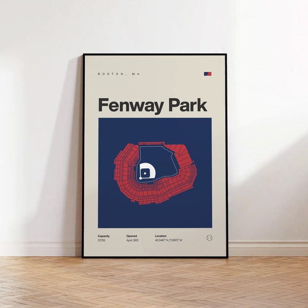 Boston Red Sox Poster, Fenway Park Stadium Print, Mid Century Modern Baseball Poster, Sports Bedroom Posters, Minimalist Office Wall Art