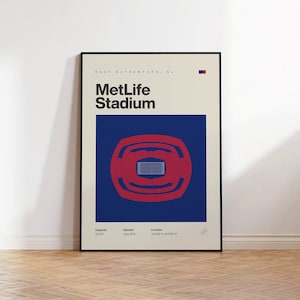 New York Giants Poster, NY MetLife Stadium Print, Mid Century Modern Football Poster, Sports Bedroom Posters, Minimalist Office Wall Art