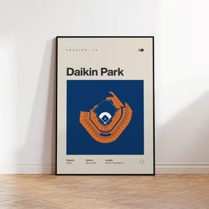 Cartaz do Houston Astros, Impressão do Estádio Daikin Park, Cartaz de beisebol moderno de meados do século, Cartazes de quarto esportivo, Arte de parede de escritório minimalista